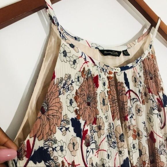 MASSIMO DUTTI Silk Blend Floral Crepe Halter Maxi Dress Size 2 - Picture 9 of 13